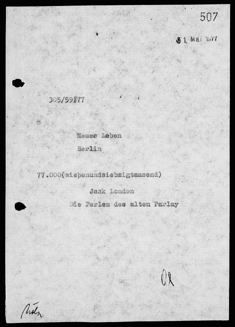 Verlagsgutachten - Die Perlen des alten Parlay.